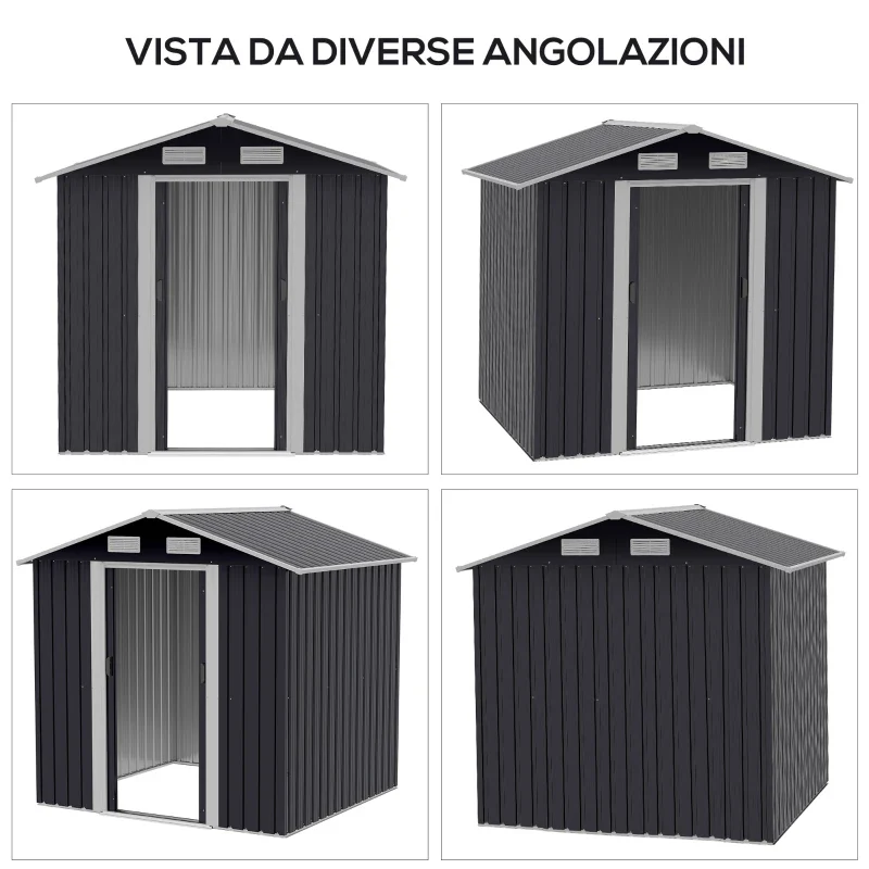 Outsunny Capanno da Giardino 2x1.5x1.9m in Acciaio Zincato, Doppia Porta Scorrevole e 4 Prese d'aria - Image 6
