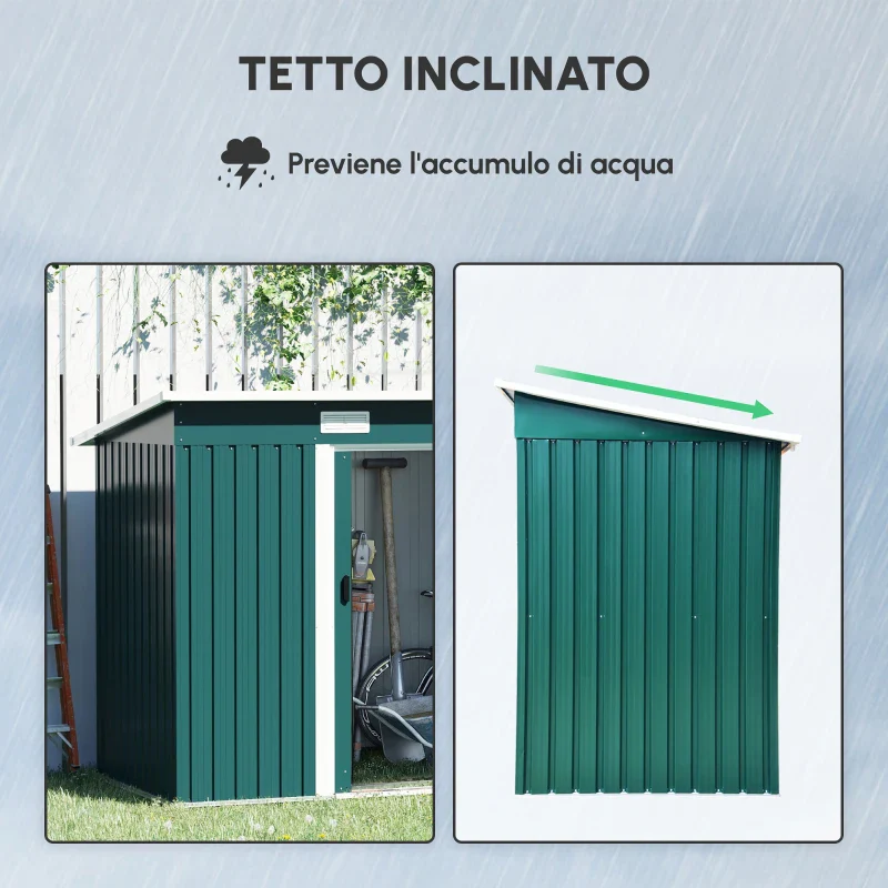 Outsunny Capanno da Giardino con 2 Porte Scorrevoli e Tetto Inclinato in Lamiera d'Acciaio, 261x133x182cm, Verde - Image 5