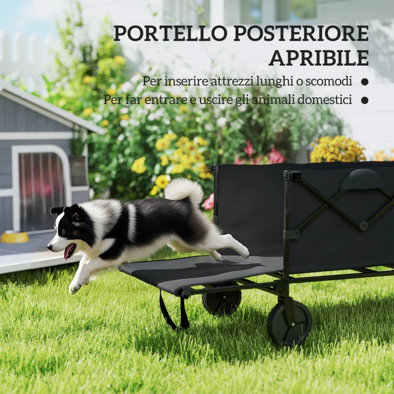 Outsunny Carrello da Giardino 160L Pieghevole con Manico Regolabile, Capacità 100 kg, 95x55x102 cm, Nero - Image 4