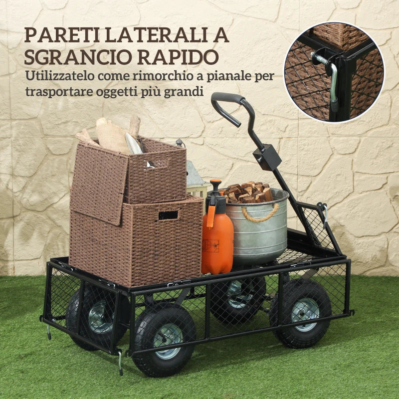 Outsunny Carrello da Giardino in Acciaio da 114L con Sacca Portaoggetti e Pareti Rimovibili, 105x51x54 cm, Nero - Image 6