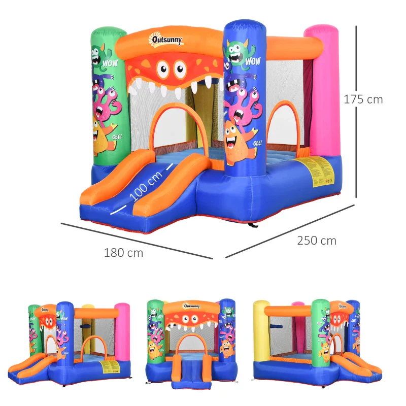 Outsunny Casa Gioco Castello Gonfiabile Gigante per Bambini 3-8 anni Trampolino Rimbalzante Colorato con Scivolo e Canestro 250cmx180cmx175cm - Image 3