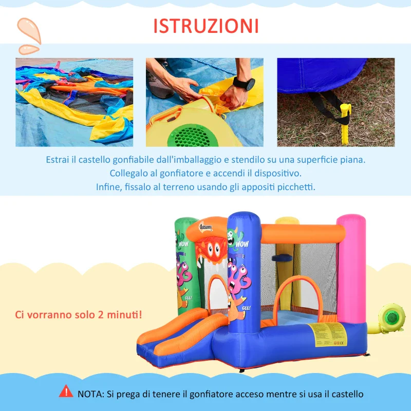 Outsunny Casa Gioco Castello Gonfiabile Gigante per Bambini 3-8 anni Trampolino Rimbalzante Colorato con Scivolo e Canestro 250cmx180cmx175cm - Image 4