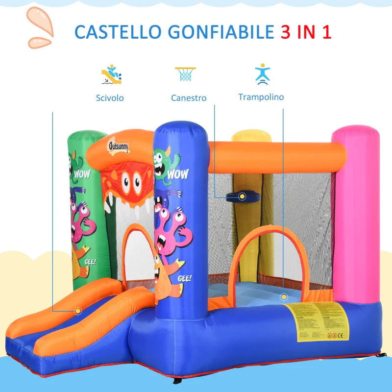 Outsunny Casa Gioco Castello Gonfiabile Gigante per Bambini 3-8 anni Trampolino Rimbalzante Colorato con Scivolo e Canestro 250cmx180cmx175cm - Image 5