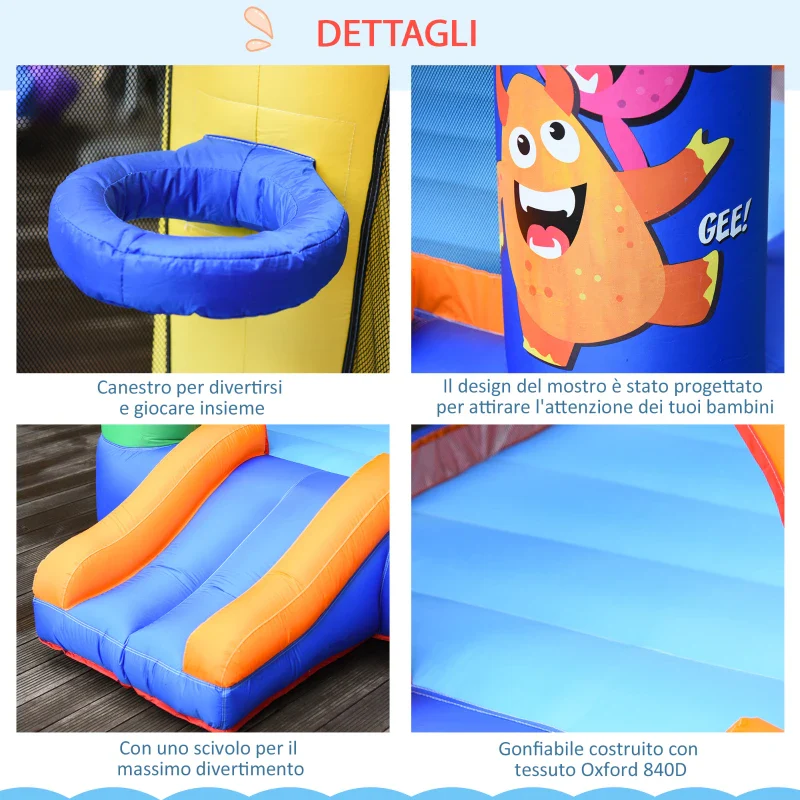 Outsunny Casa Gioco Castello Gonfiabile Gigante per Bambini 3-8 anni Trampolino Rimbalzante Colorato con Scivolo e Canestro 250cmx180cmx175cm - Image 6