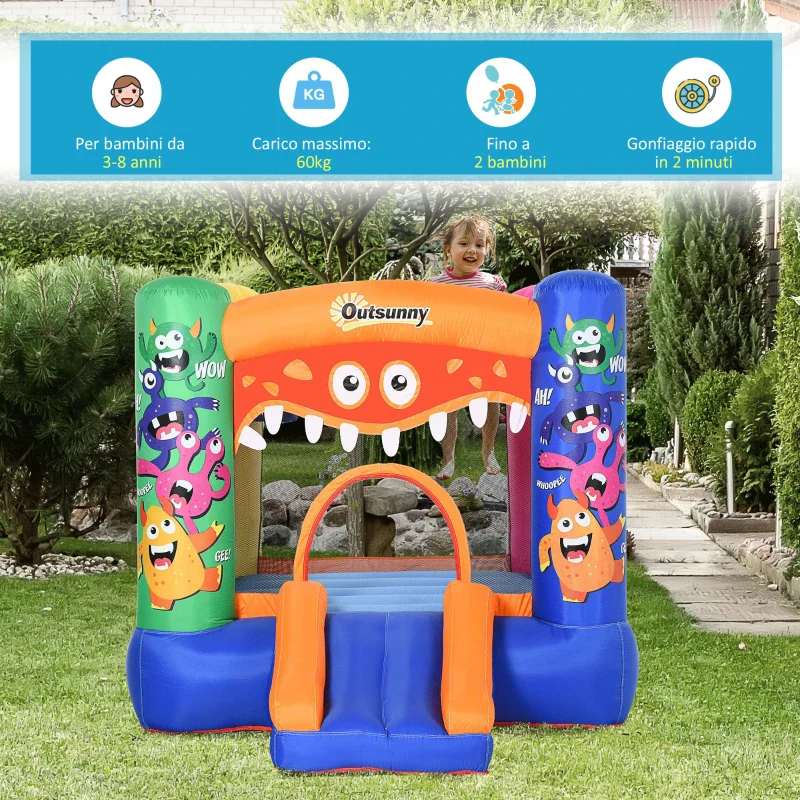 Outsunny Casa Gioco Castello Gonfiabile Gigante per Bambini 3-8 anni Trampolino Rimbalzante Colorato con Scivolo e Canestro 250cmx180cmx175cm - Image 7