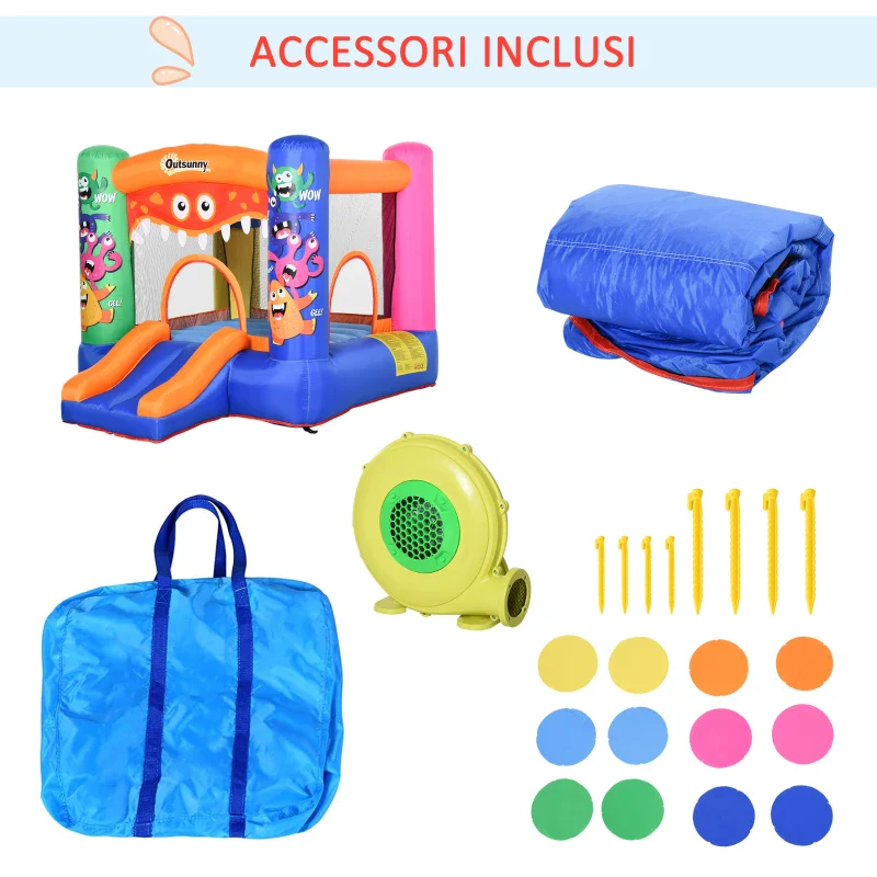 Outsunny Casa Gioco Castello Gonfiabile Gigante per Bambini 3-8 anni Trampolino Rimbalzante Colorato con Scivolo e Canestro 250cmx180cmx175cm - Image 8