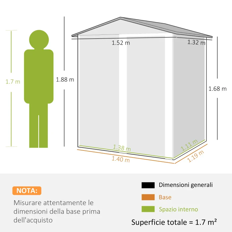 Outsunny Casetta da Giardino Porta Attrezzi in Acciaio, Tetto inclinato e 4 Prese d'Aria, 152x132x188cm - Image 2
