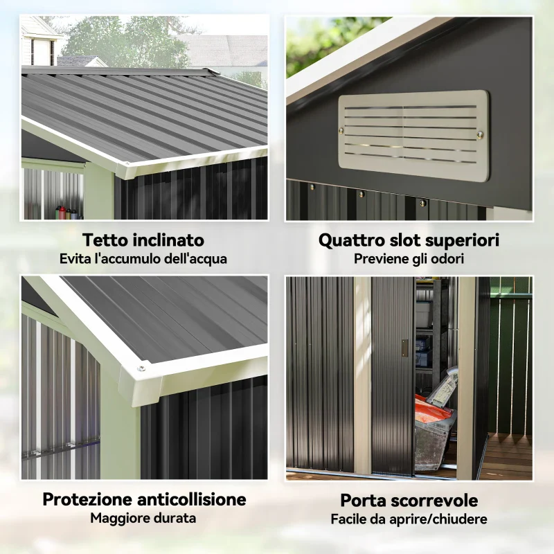 Outsunny Casetta da Giardino Porta Attrezzi in Acciaio, Tetto inclinato e 4 Prese d'Aria, 152x132x188cm - Image 5