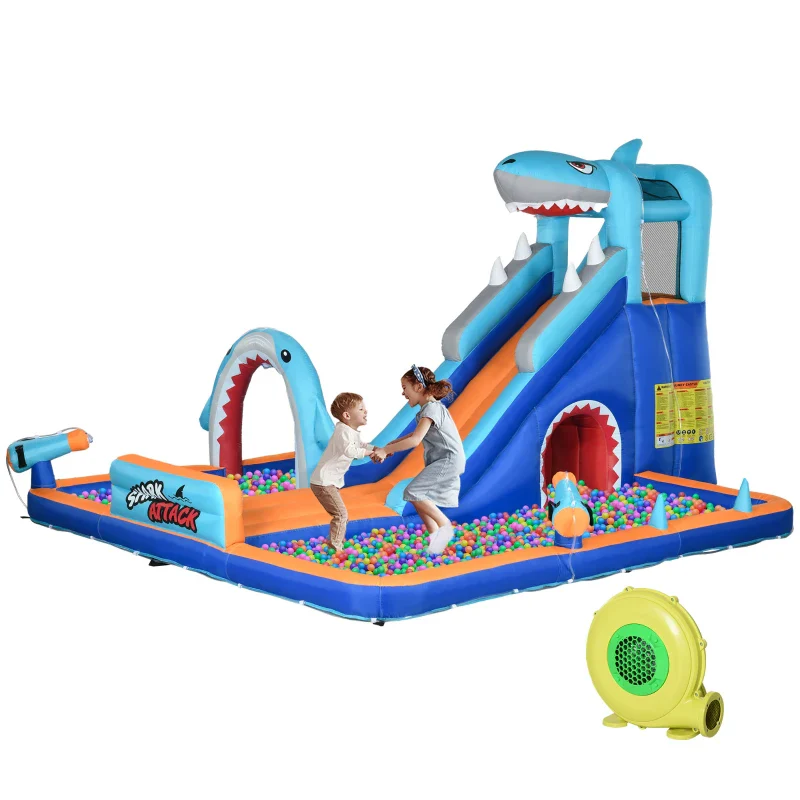 Outsunny Castello Gonfiabile per Bambini 3-8 Anni con Gonfiatore, Scivolo, Piscina e Parete da Arrampicata - Image 10