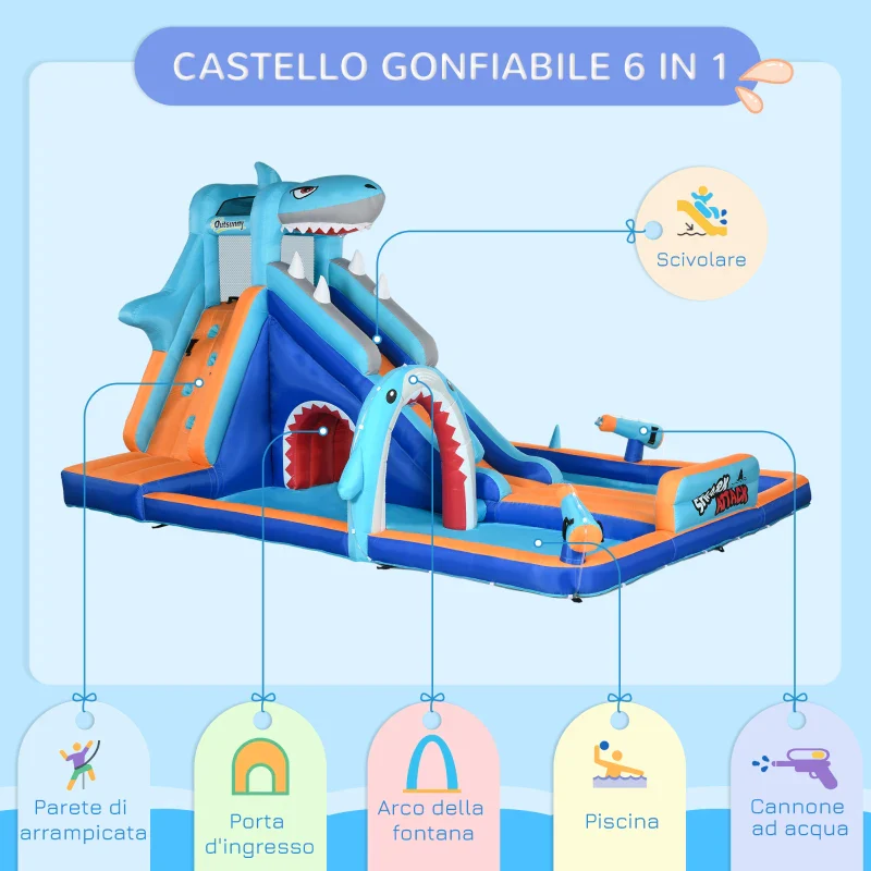Outsunny Castello Gonfiabile per Bambini 3-8 Anni con Gonfiatore, Scivolo, Piscina e Parete da Arrampicata - Image 3