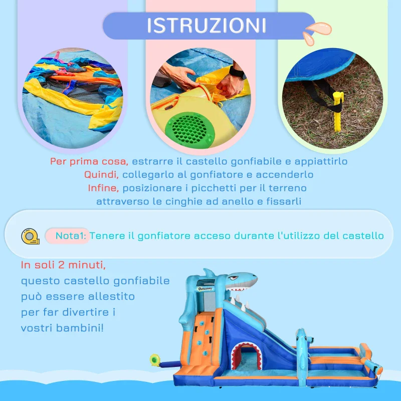 Outsunny Castello Gonfiabile per Bambini 3-8 Anni con Gonfiatore, Scivolo, Piscina e Parete da Arrampicata - Image 6