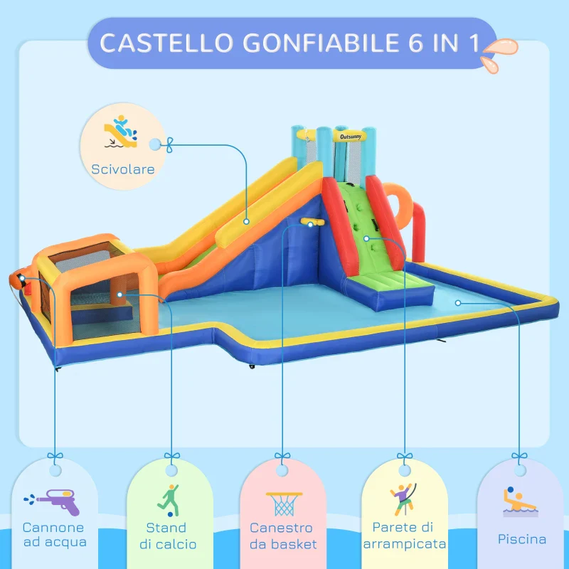 Outsunny Castello Gonfiabile per Bambini 3-8 Anni con Scivolo, Parete, Porta e Canestro, in Tessuto Oxford, 590x460x220 cm - Image 3