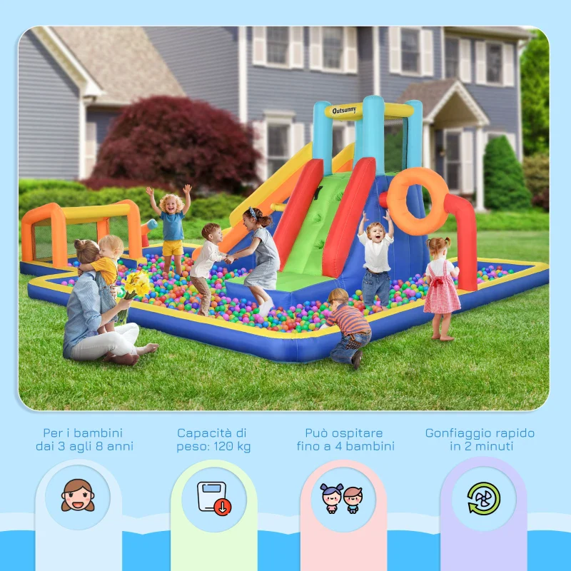 Outsunny Castello Gonfiabile per Bambini 3-8 Anni con Scivolo, Parete, Porta e Canestro, in Tessuto Oxford, 590x460x220 cm - Image 5
