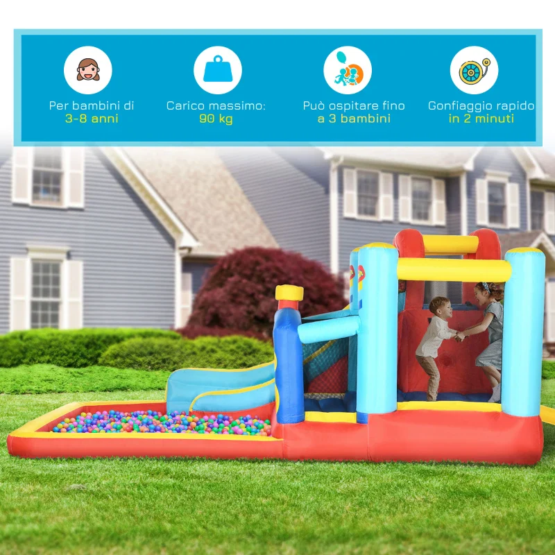 Outsunny Castello Gonfiabile per Bambini 3-8 Anni con Trampolino, Scivolo e Piscina, 435x245x200cm - Image 4