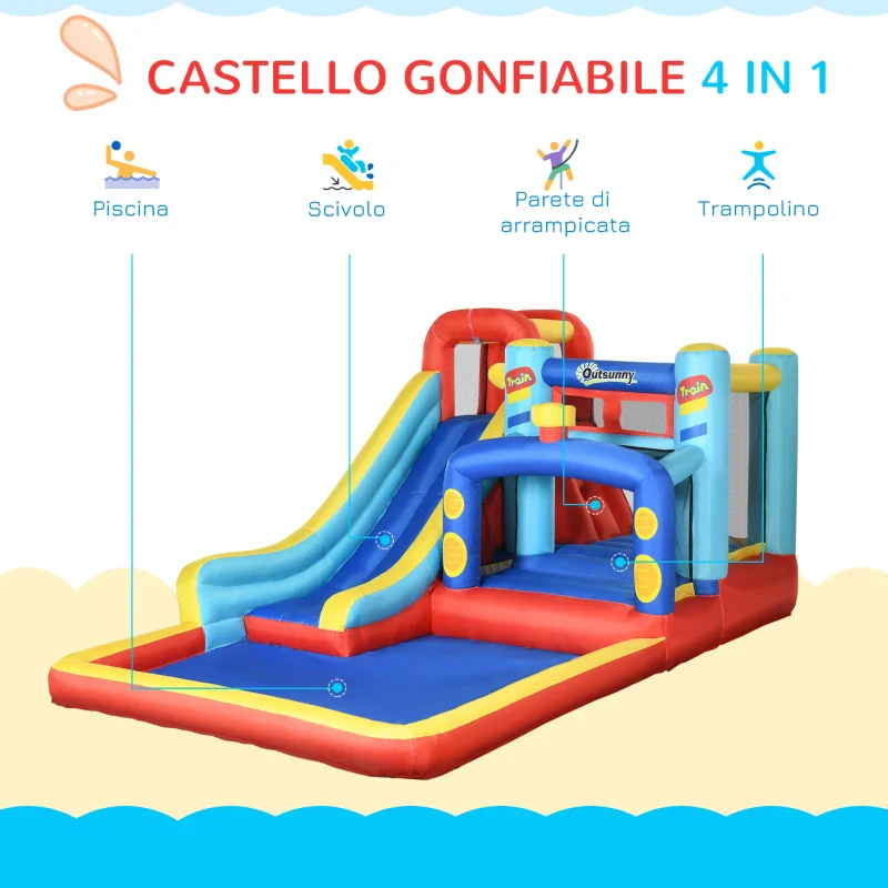Outsunny Castello Gonfiabile per Bambini 3-8 Anni con Trampolino, Scivolo e Piscina, 435x245x200cm - Image 5
