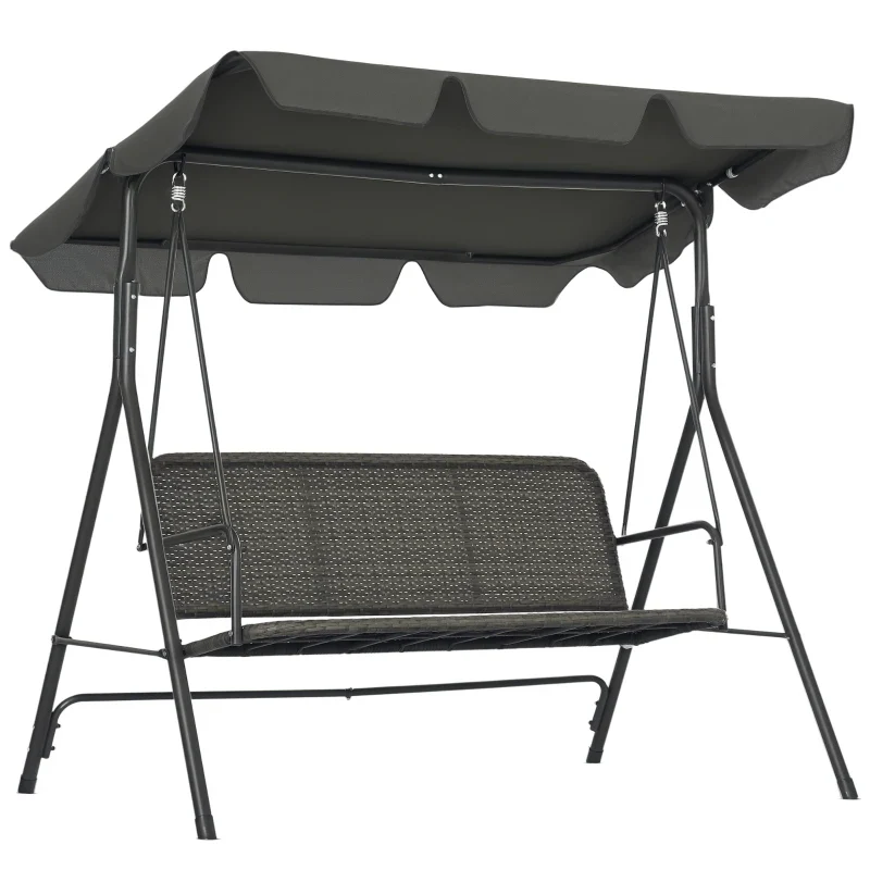 Outsunny Dondolo da Giardino 3 Posti con Tettuccio Regolabile in Rattan PE, 167x112x153cm, Grigio Scuro