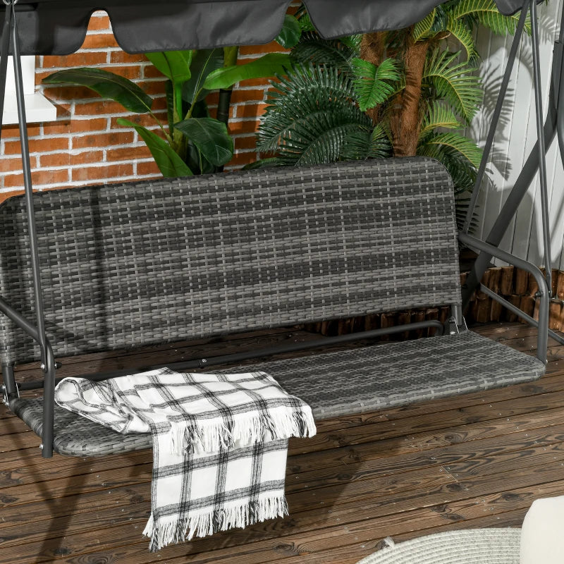 Outsunny Dondolo da Giardino 3 Posti con Tettuccio Regolabile in Rattan PE, 167x112x153cm, Grigio Scuro - Image 7