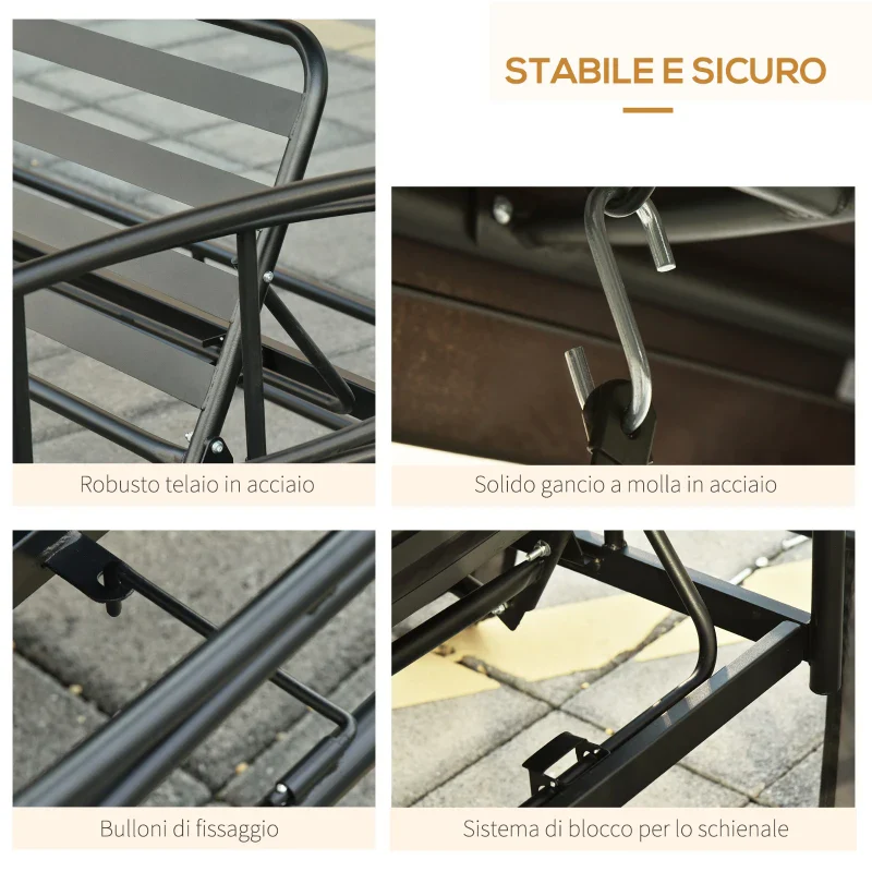 Outsunny Dondolo da Giardino 3 Posti Lettino e Gazebo Design 3 in 1 con Tettuccio, 256x172x248 cm, Grigio Scuro - Image 8