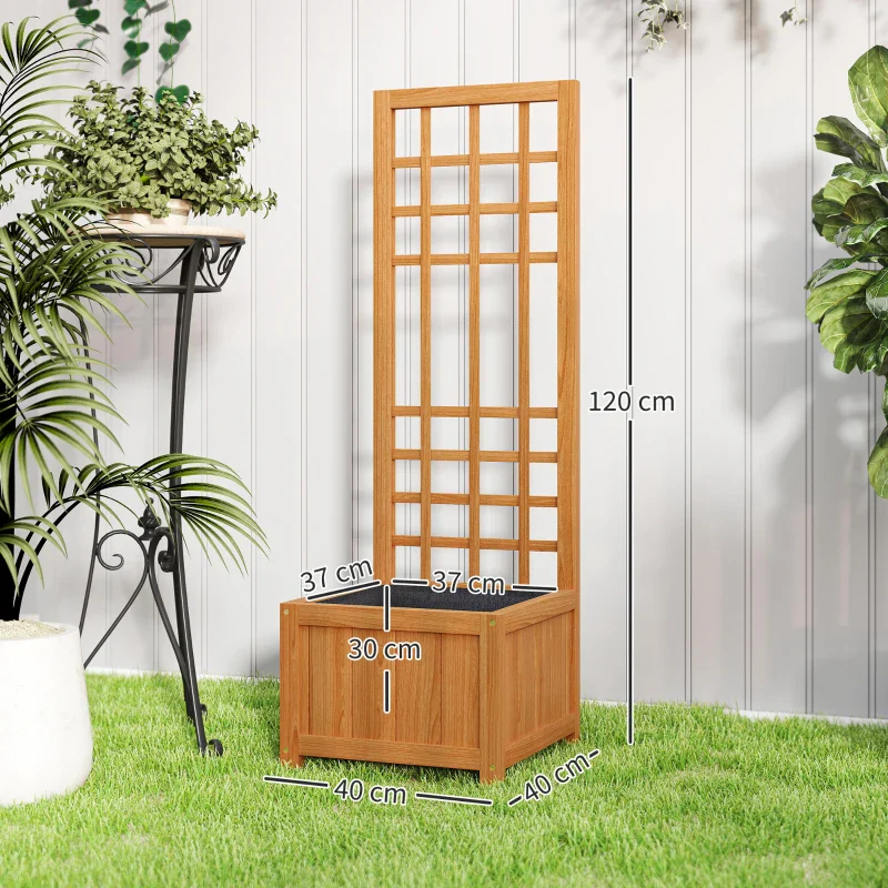 Outsunny Fioriera con Traliccio per Rampicanti con Foro di Drenaggio e Fodera, in Legno, 40x40x120 cm, Marrone - Image 3