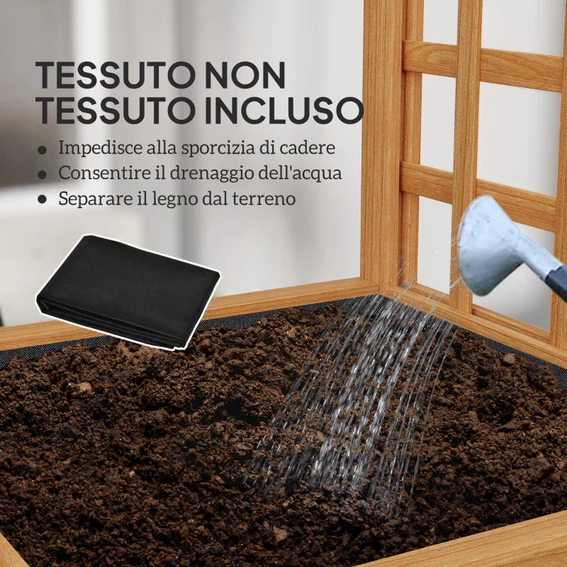 Outsunny Fioriera con Traliccio per Rampicanti con Foro di Drenaggio e Fodera, in Legno, 40x40x120 cm, Marrone - Image 6