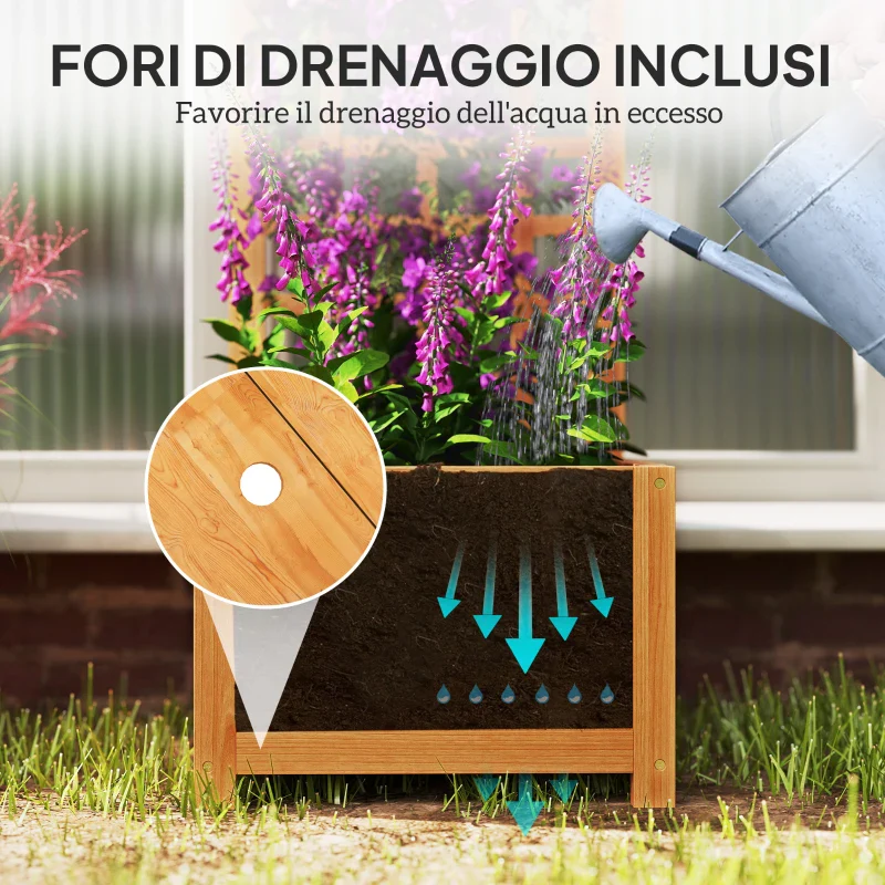 Outsunny Fioriera con Traliccio per Rampicanti con Foro di Drenaggio e Fodera, in Legno, 40x40x120 cm, Marrone - Image 7