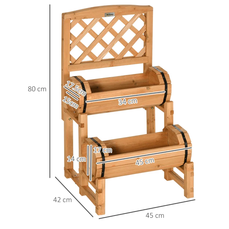 Outsunny Fioriera da Esterno a Mezza Botte in Legno d'Abete con Design Verticale Rialzato, 45x45x80 cm - Image 3