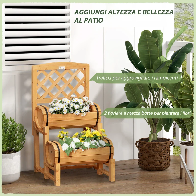 Outsunny Fioriera da Esterno a Mezza Botte in Legno d'Abete con Design Verticale Rialzato, 45x45x80 cm - Image 4