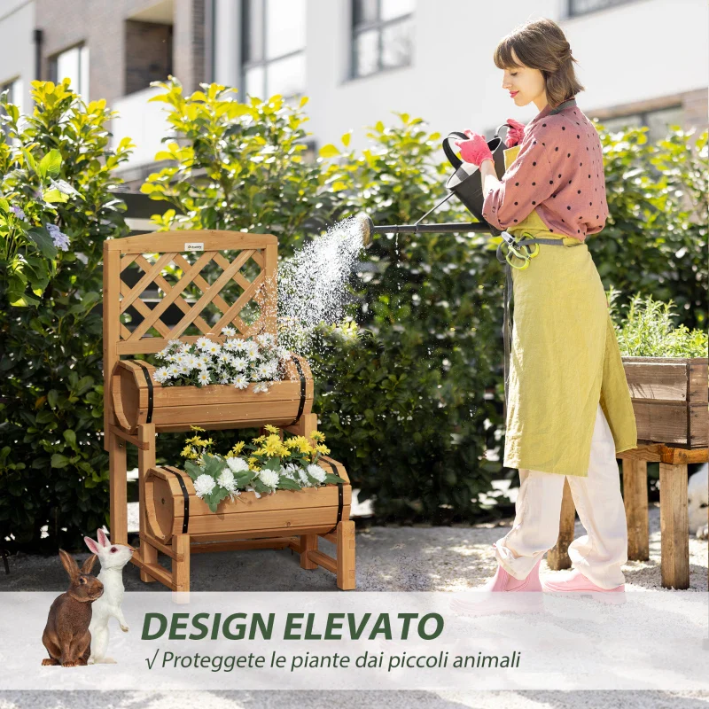 Outsunny Fioriera da Esterno a Mezza Botte in Legno d'Abete con Design Verticale Rialzato, 45x45x80 cm - Image 5