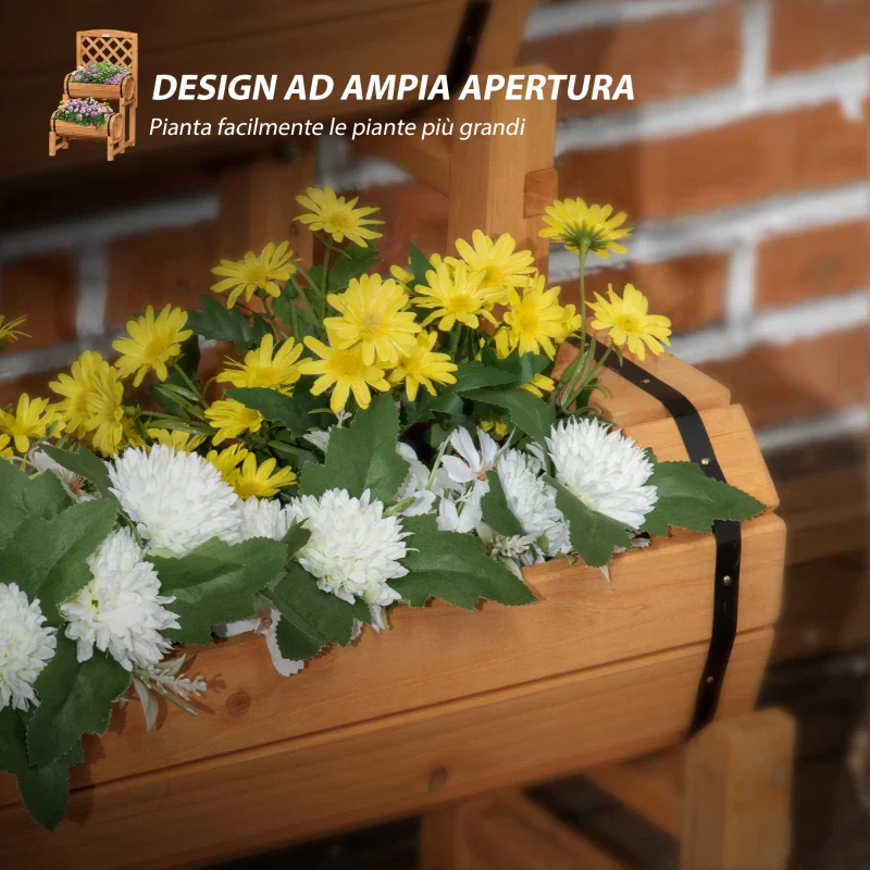 Outsunny Fioriera da Esterno a Mezza Botte in Legno d'Abete con Design Verticale Rialzato, 45x45x80 cm - Image 6