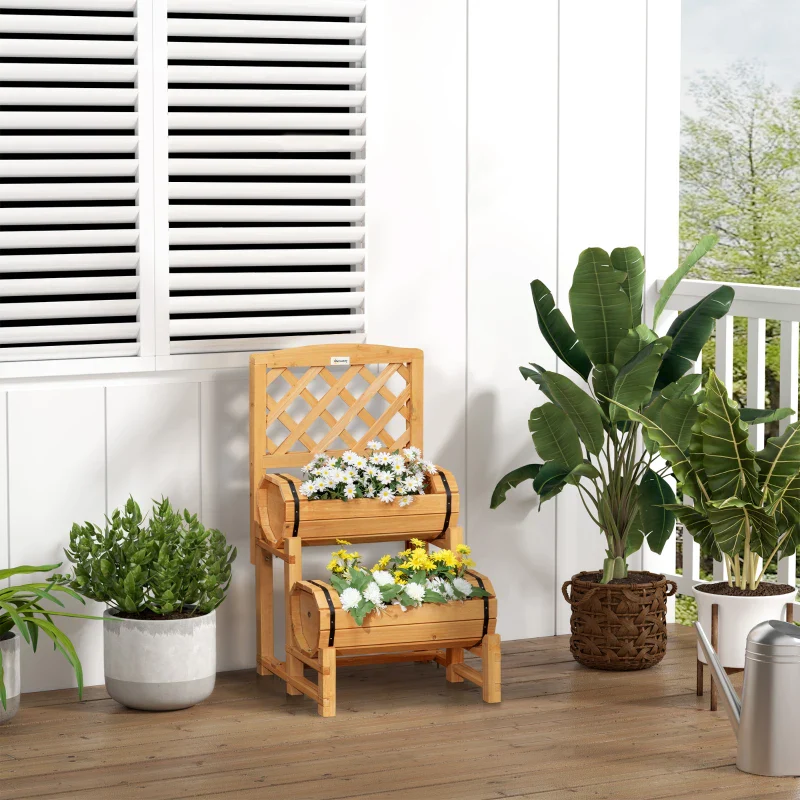 Outsunny Fioriera da Esterno a Mezza Botte in Legno d'Abete con Design Verticale Rialzato, 45x45x80 cm - Image 8