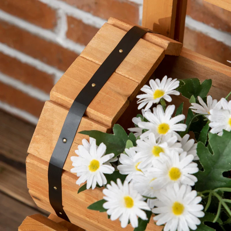 Outsunny Fioriera da Esterno a Mezza Botte in Legno d'Abete con Design Verticale Rialzato, 45x45x80 cm - Image 9