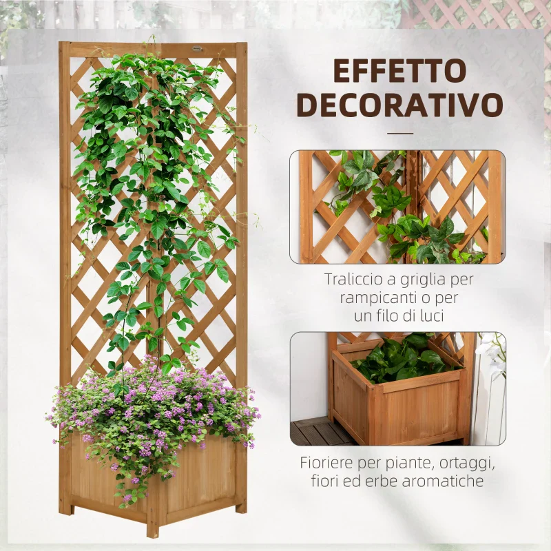 Outsunny Fioriera da Giardino in Legno di Abete Marrone con Grigliato per Rampicanti e Decorazioni, 40x40x145 cm - Image 4