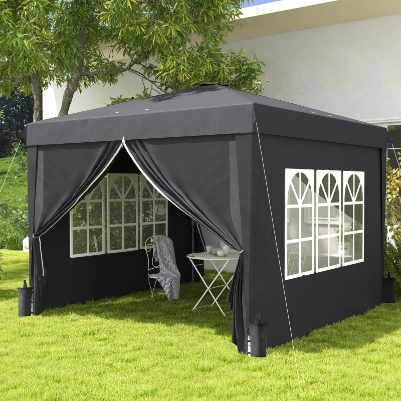 Outsunny Gazebo 3x3 ad Altezza Regolabile con Fori di Drenaggio e Borsa da Trasporto, in Metallo, Grigio - Image 2