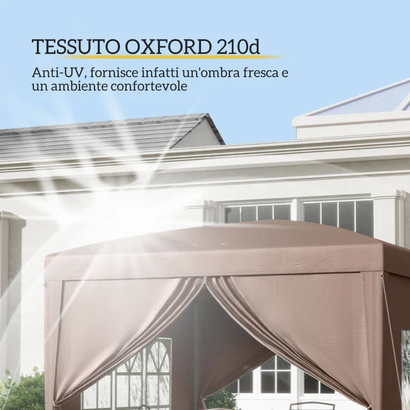 Outsunny Gazebo da Esterno 3x3 m Pieghevole con 4 Pannelli Laterali, in Acciaio e Tessuto Oxford color Caffè - Image 5