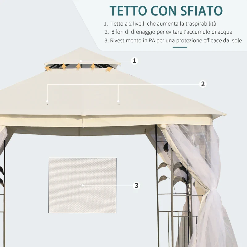 Outsunny Gazebo da Giardino 3x3m con Zanzariera, Telaio in Acciaio e Doppio Tettuccio, Bianco - Image 4