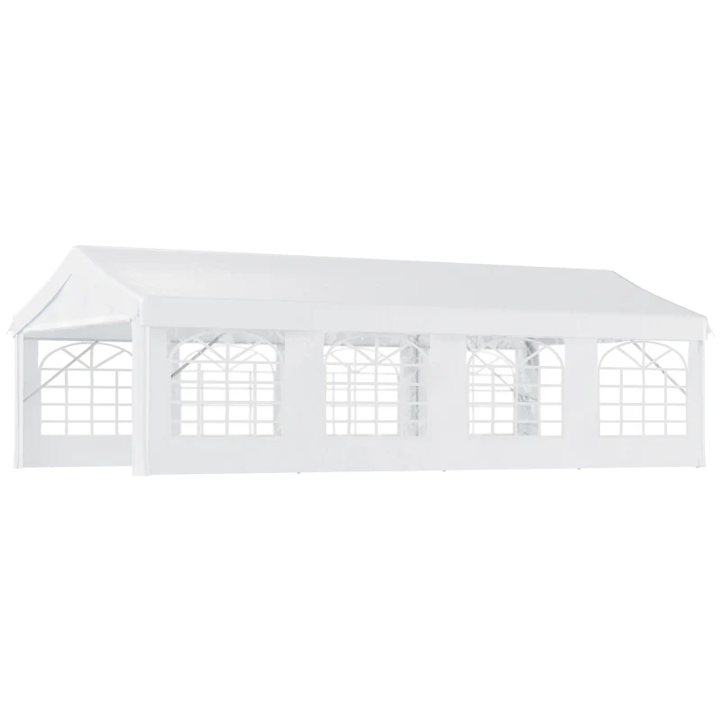 Outsunny Gazebo da Giardino 8x4m in Acciaio con Pareti Rimovibili e Finestre Trasparenti, Bianco