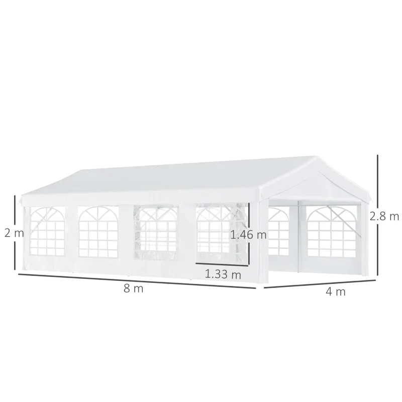 Outsunny Gazebo da Giardino 8x4m in Acciaio con Pareti Rimovibili e Finestre Trasparenti, Bianco - Image 3