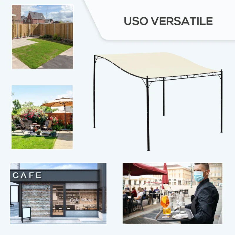 Outsunny Gazebo Pergola 3x3m da Giardino con Tenda Impermeabile Crema - Image 3