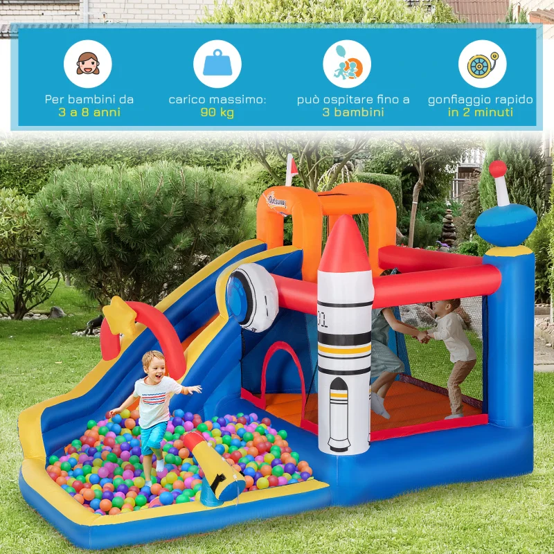 Outsunny Gioco Gonfiabile per Bambini 3-8 Anni a tema Spazio con Borsa, 11 Paletti e Toppe Inclusi, 340x270x227 cm - Image 4