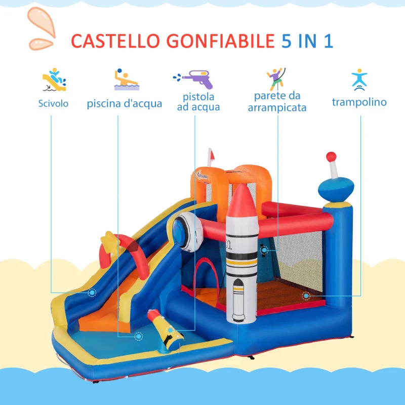 Outsunny Gioco Gonfiabile per Bambini 3-8 Anni a tema Spazio con Borsa, 11 Paletti e Toppe Inclusi, 340x270x227 cm - Image 5