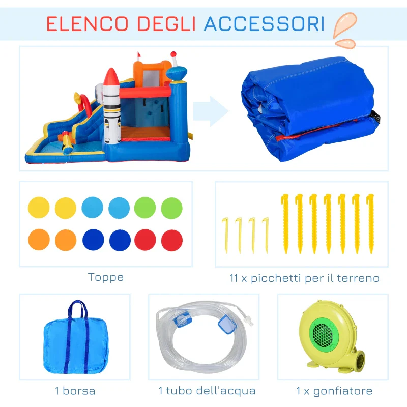 Outsunny Gioco Gonfiabile per Bambini 3-8 Anni a tema Spazio con Borsa, 11 Paletti e Toppe Inclusi, 340x270x227 cm - Image 6