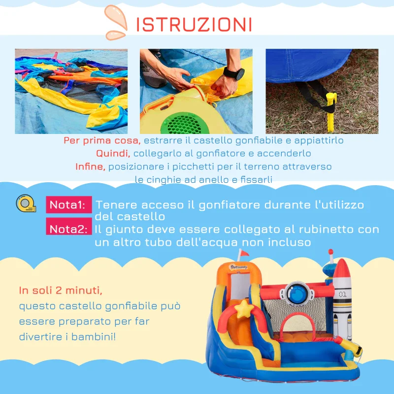 Outsunny Gioco Gonfiabile per Bambini 3-8 Anni a tema Spazio con Borsa, 11 Paletti e Toppe Inclusi, 340x270x227 cm - Image 8