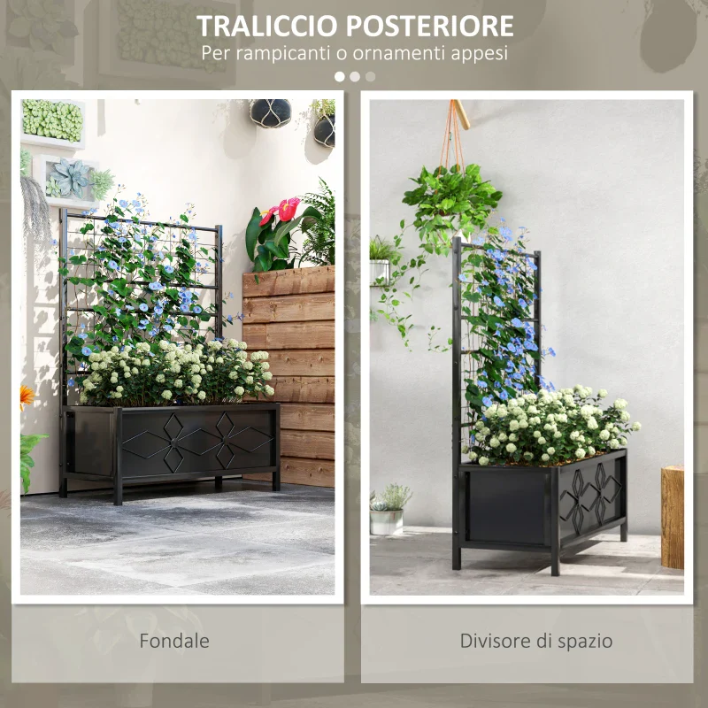 Outsunny Letto per Orto Rialzato con Traliccio per Piante Rampicanti in Acciaio Zincato, 90x40x120 cm, Nero - Image 3
