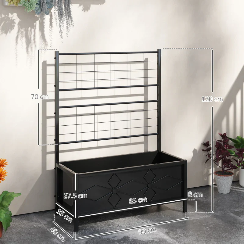 Outsunny Letto per Orto Rialzato con Traliccio per Piante Rampicanti in Acciaio Zincato, 90x40x120 cm, Nero - Image 4