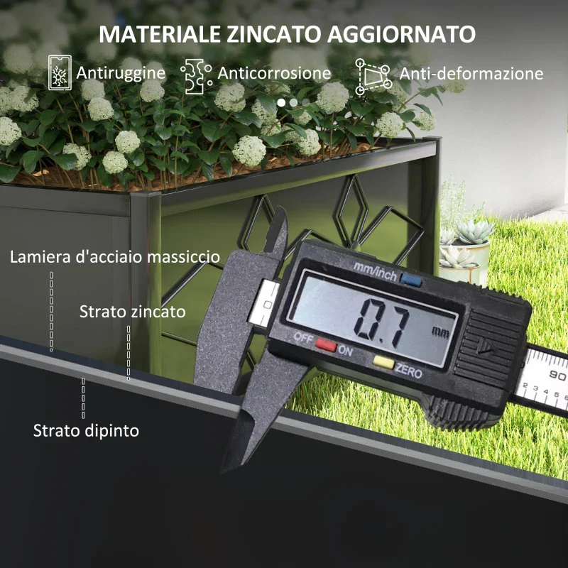Outsunny Letto per Orto Rialzato con Traliccio per Piante Rampicanti in Acciaio Zincato, 90x40x120 cm, Nero - Image 6