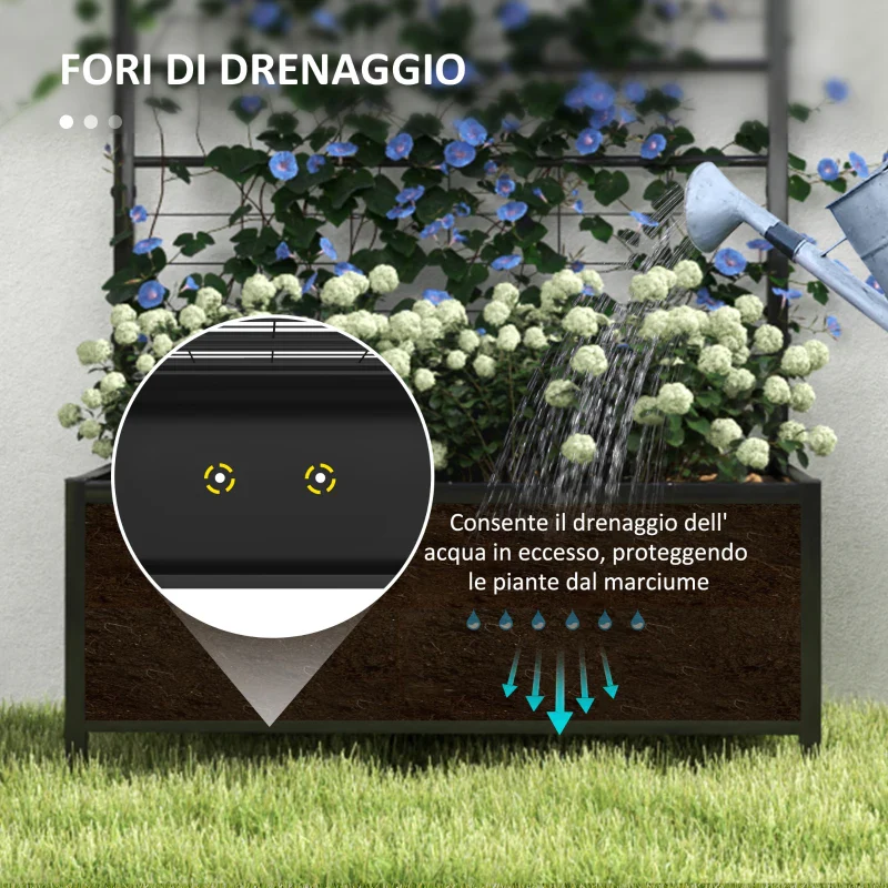 Outsunny Letto per Orto Rialzato con Traliccio per Piante Rampicanti in Acciaio Zincato, 90x40x120 cm, Nero - Image 7