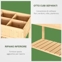 Outsunny Letto per Orto Rialzato in Legno Orto Pensile Urbano con 8 Griglie e Ripiano Inferiore per Piante da Giardino 120x60x81cm - Image 4