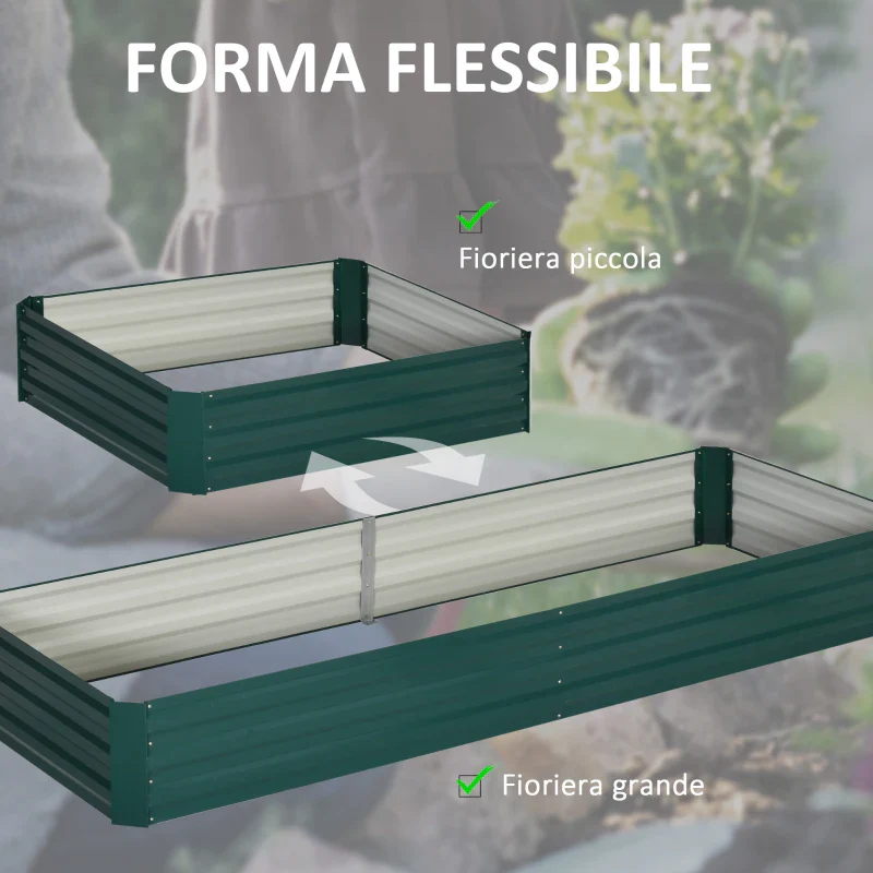 Outsunny Letto per Orto Rialzato in Metallo da Esterno, Portapiante per Fiori ed Erbe, 241x90,5x30cm - Image 5