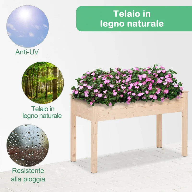 Outsunny Letto per Orto Rialzato, Orto Urbano Pensile Tavolo Porta Piante con Fodera in Tessuto per Giardino, 122.5x56.5x76cm, Legno - Image 5