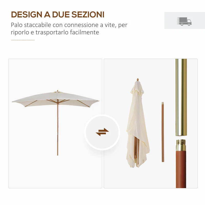 Outsunny Ombrellone 2x3 m da Giardino Impermeabile, in Legno e Poliestere 180G, Beige - Image 4